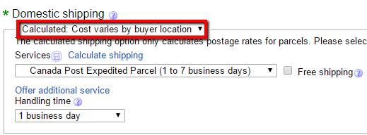 ebay calculated shipping settings