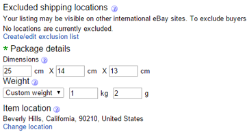 ebay calculated shipping package settings