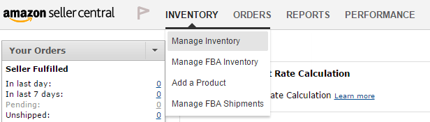 amazon manage inventory menu
