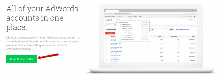 setup google adwords manager account