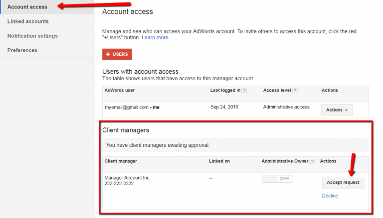 confirm manager account access