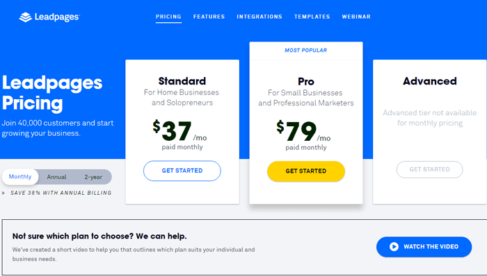 leadpages pricing monthly